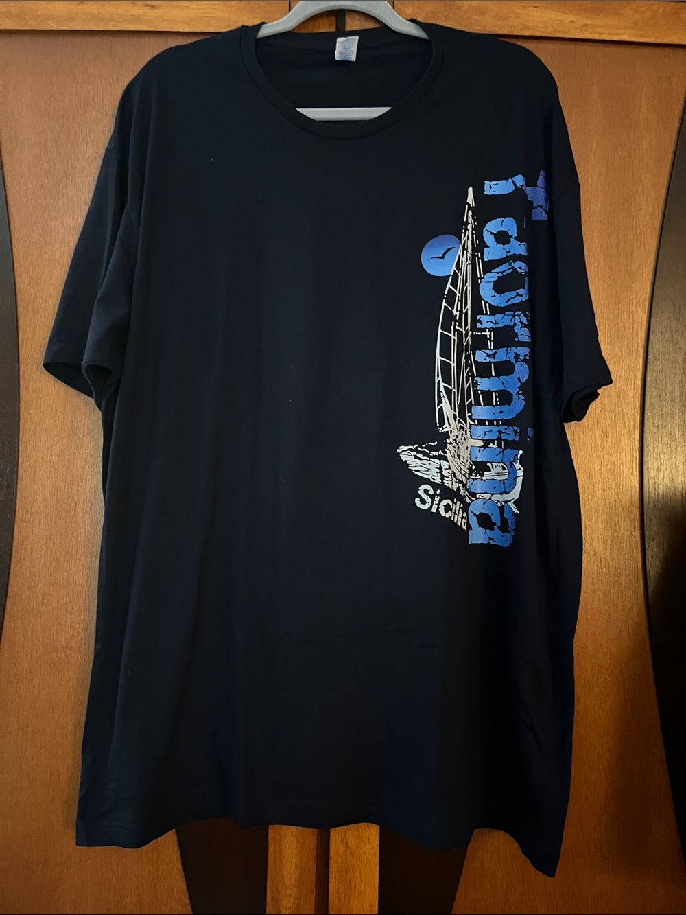 #47 - Men's Black Graphic Sailboat T-Shirt w/Blue Print from Taormina, Sicily
